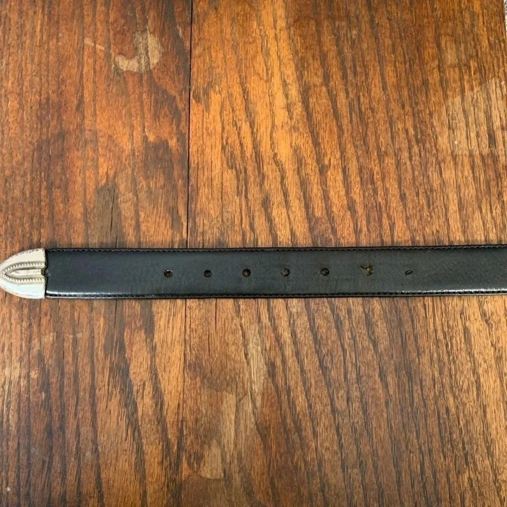 Johnston & Murphy Black Aniline Kipskin Shoulders‎ Leather Studded Belt Men's 36